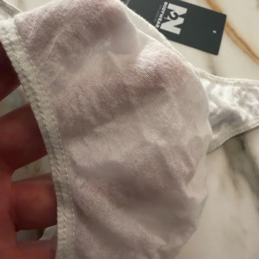 NEW N2N Bodywear Mens Mykonos Micro Thong See Through Color White Size Large